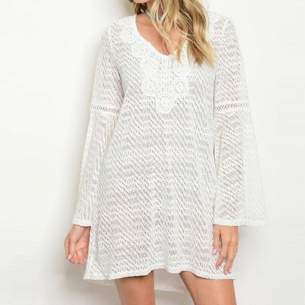Bell Sleeve Casual Dress Lace Shift Beach Dress